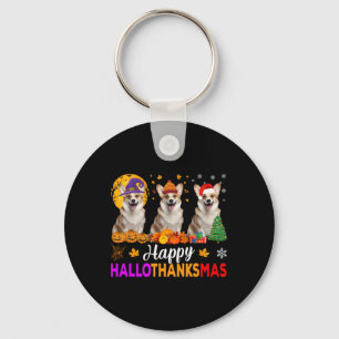Corgi Dog Halloween Christmas Hallothanksmas Keychain