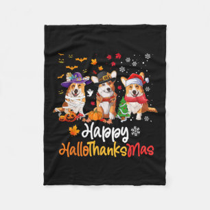 Corgi Dog Halloween Christmas Happy Hallothanksmas Fleece Blanket