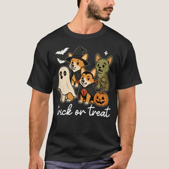 Corgi Dog Halloween Costume Spooky T-Shirt (Front)