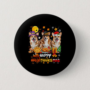 Corgi Dog Happy Halloween Thanksgiving Merry Chris 2 Inch Round Button