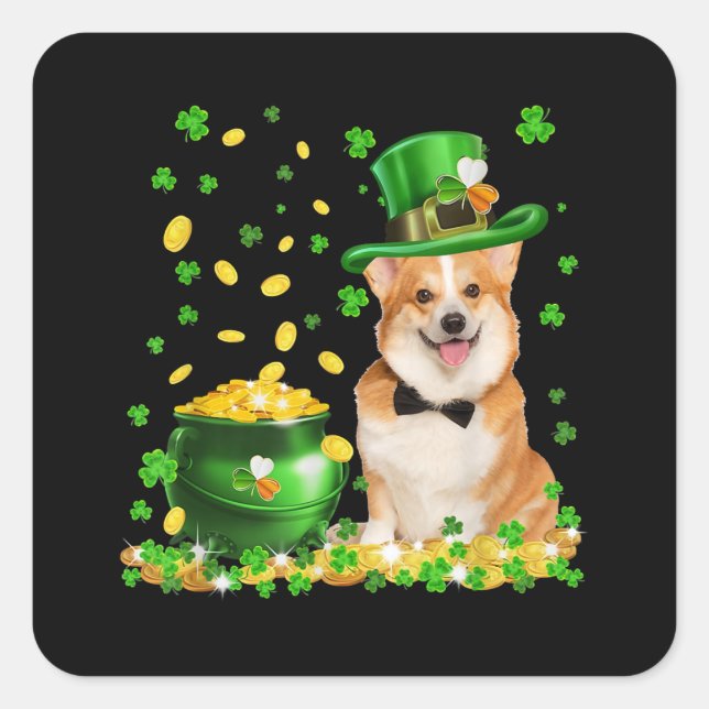 Corgi Dog Happy St. Patricks Day Square Sticker (Front)