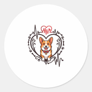 Corgi Dog Heart Heartbeat Ekg Bow Tie Paws Classic Round Sticker