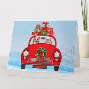 Corgi Dog In Car With Santa Claus Card