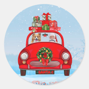 Corgi Dog In Car With Santa Claus Classic Round Sticker