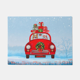 Corgi Dog In Car With Santa Claus Doormat
