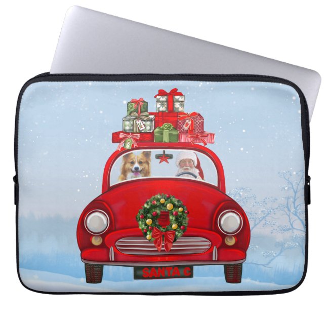 Corgi Dog In Car With Santa Claus  Laptop Sleeve (Front)