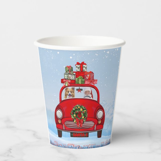Corgi Dog In Car With Santa Claus Paper Cups (Front)