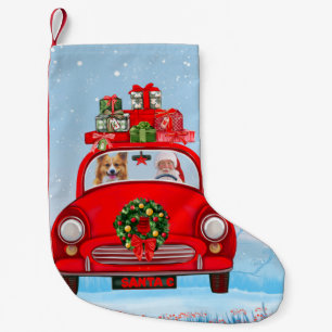 Corgi Dog In Car With Santa Claus Small Christmas Stocking