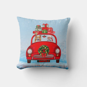 Corgi Dog In Car With Santa Claus Throw Pillow