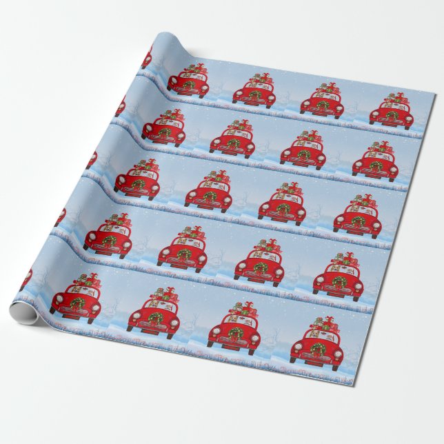 Corgi Dog In Car With Santa Claus Wrapping Paper (Unrolled)