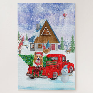 Corgi Dog In Christmas Delivery Truck Snow Jigsaw Puzzle