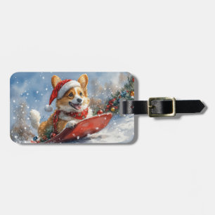 Corgi Dog in Sledge Let it Snow Christmas Luggage Tag