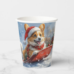Corgi Dog in Sledge Let it Snow Christmas Paper Cups