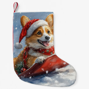 Corgi Dog in Sledge Let it Snow Christmas Small Christmas Stocking