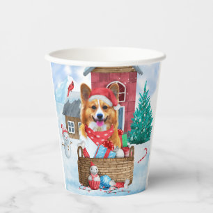 Corgi Dog In snow Christmas Dog House  Paper Cups