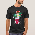 Corgi Dog In Sock Christmas Lights Pajama Santa Xm T-Shirt<br><div class="desc">Corgi Dog In Sock Christmas Lights Pajama Santa Xmas</div>