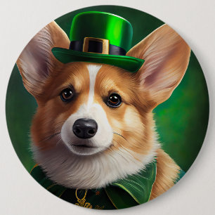 Corgi Dog in St. Patrick's Day Dress 6 Inch Round Button