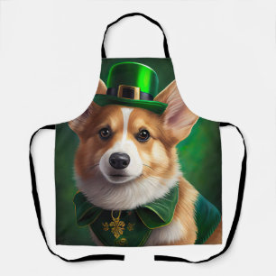 Corgi Dog in St. Patrick's Day Dress  Apron