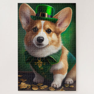 Corgi Dog in St. Patrick's Day Dress Jigsaw Puzzle
