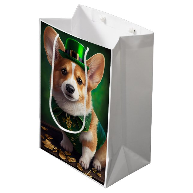 Corgi Dog in St. Patrick's Day Dress Medium Gift Bag (Front Angled)