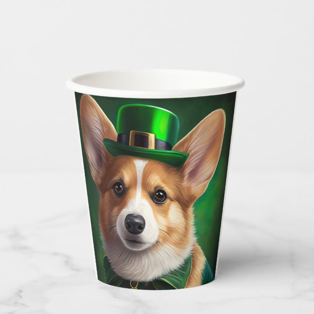 Corgi Dog in St. Patrick's Day Dress Paper Cups (Front)