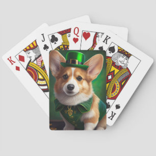 Corgi Dog in St. Patrick's Day Dress Playing Cards