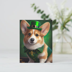 Corgi Dog in St. Patrick's Day Dress Postcard