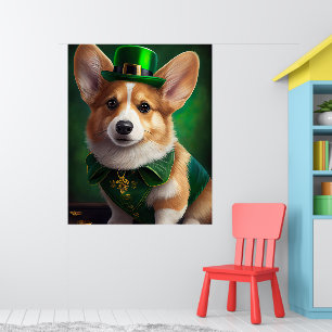 Corgi Dog in St. Patrick's Day Dress Poster