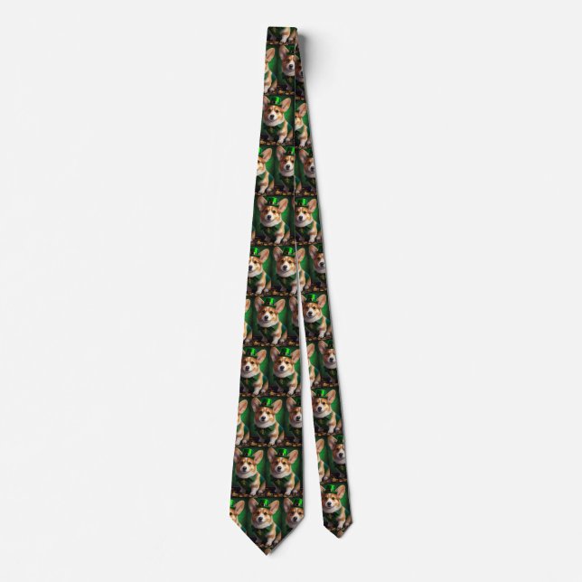 Corgi Dog in St. Patrick's Day Dress Tie (Front)
