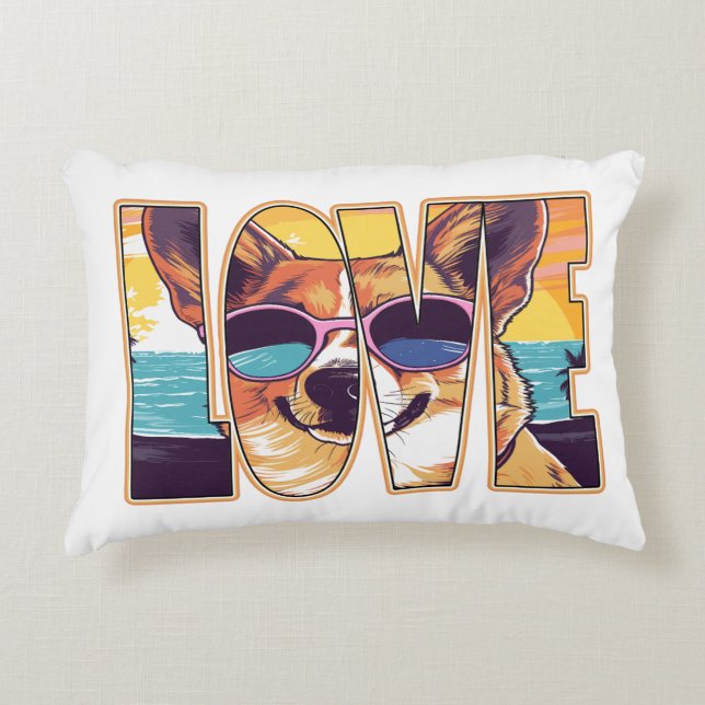 Corgi Dog Love Accent Pillow (Front)