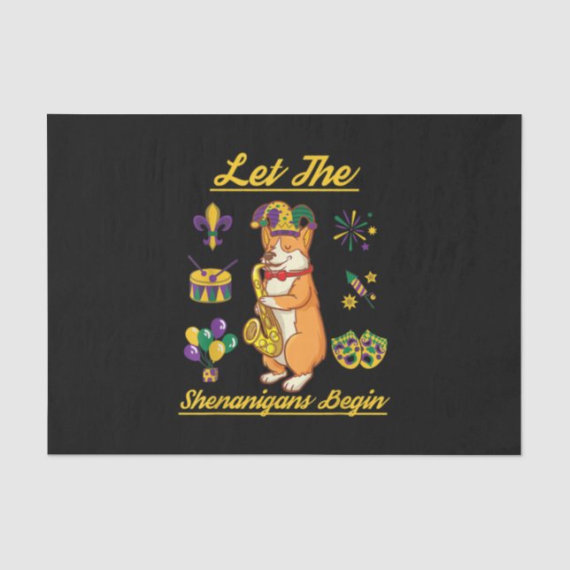 Corgi Dog Lover Costume Happy Mardi Gras Carnival Tissue Paper (Front)