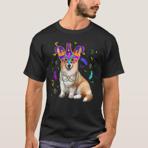 Corgi Dog Lover Mardi Gras Carnival Funny Mask Bea T-Shirt