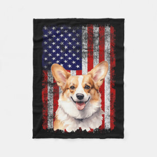 Corgi Dog Lover US Flag 4th of July Patriotic Fleece Blanket