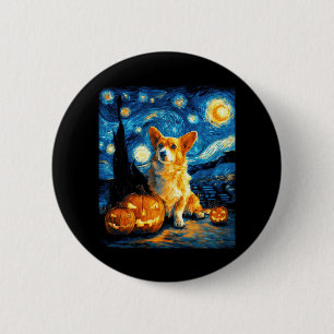 Corgi Dog Lovers Painting of van gogh starry night 2 Inch Round Button