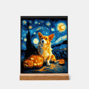 Corgi Dog Lovers Painting of van gogh starry night Acrylic Sign