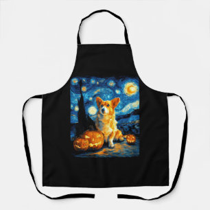 Corgi Dog Lovers Painting of van gogh starry night Apron
