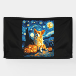 Corgi Dog Lovers Painting of van gogh starry night Banner