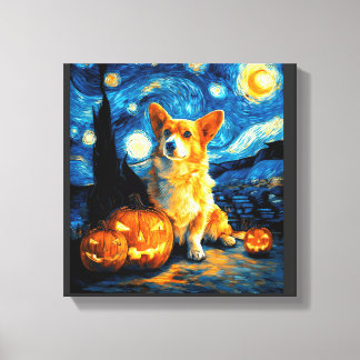 Corgi Dog Lovers Painting of van gogh starry night Canvas Print