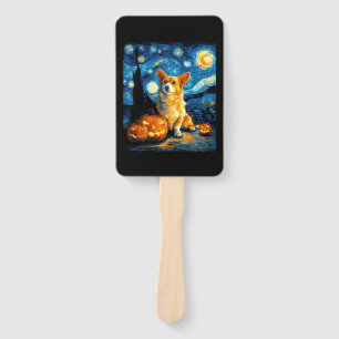 Corgi Dog Lovers Painting of van gogh starry night Hand Fan