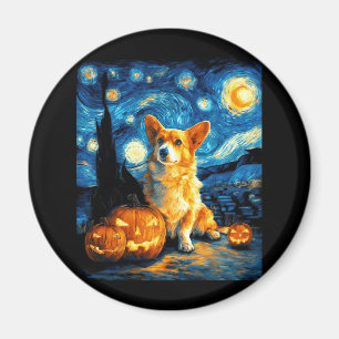 Corgi Dog Lovers Painting of van gogh starry night Magnet