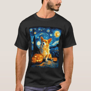 Corgi Dog Lovers Painting of van gogh starry night T-Shirt
