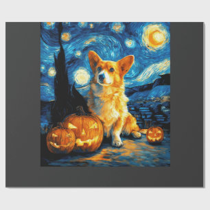 Corgi Dog Lovers Painting of van gogh starry night Wrapping Paper