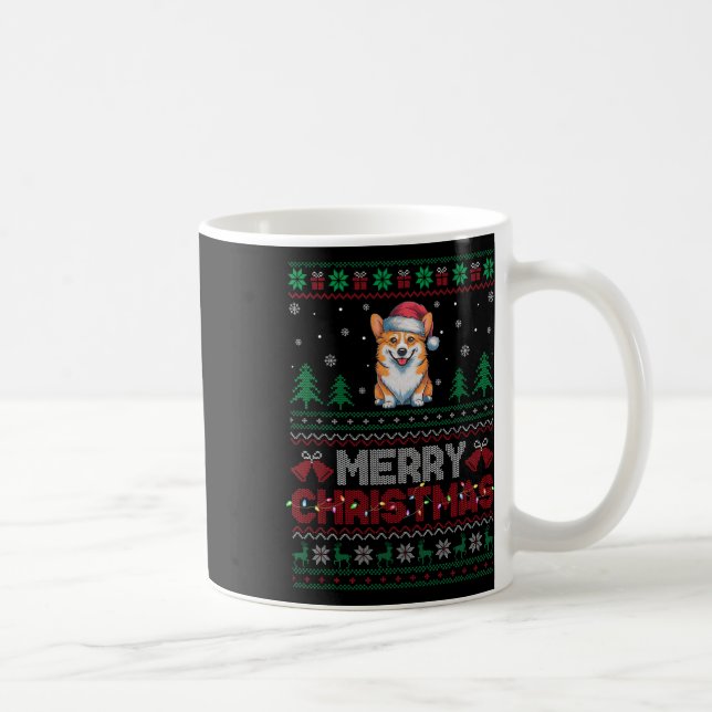 Corgi Dog Lovers Santa Hat Christmas Tree Lights  Coffee Mug (Right)