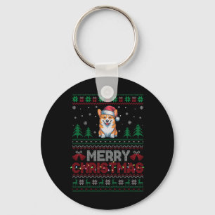 Corgi Dog Lovers Santa Hat Christmas Tree Lights  Keychain