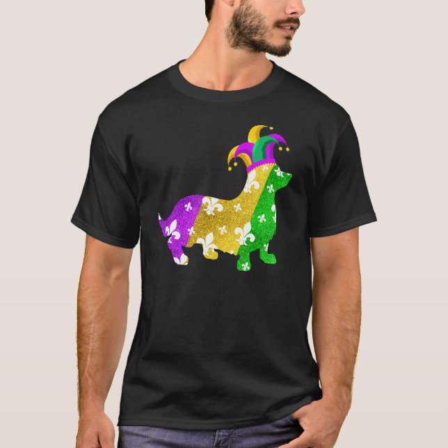 Corgi Dog Mardi Gras Carnivals Funny Puppy Lover T-Shirt (Front)