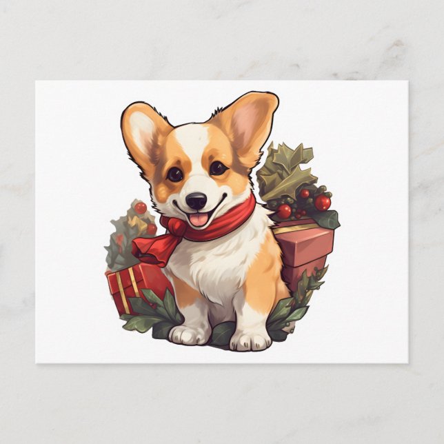 Corgi dog Merry Christmas and Happy New Year Holiday Postcard (Front)