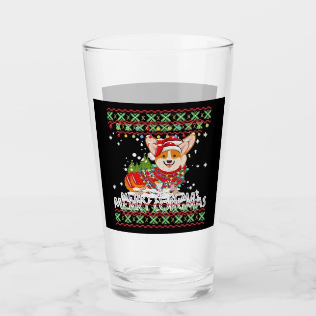 Corgi Dog Merry Corgmas Santa Corgi Ugly Christmas Glass (Front)