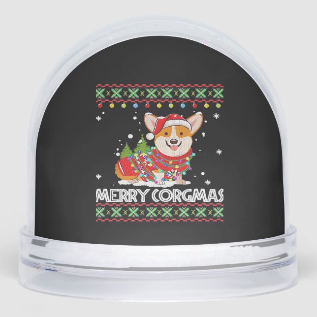Corgi Dog Merry Corgmas Santa Corgi Ugly Christmas Snowglobe (Front)