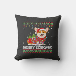 Corgi Dog Merry Corgmas Santa Corgi Ugly Christmas Throw Pillow