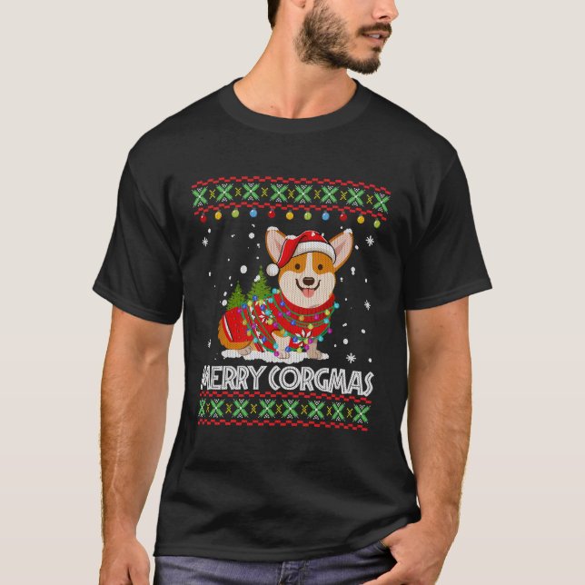 Corgi Dog Merry Corgmas Santa Corgi Ugly T-Shirt (Front)